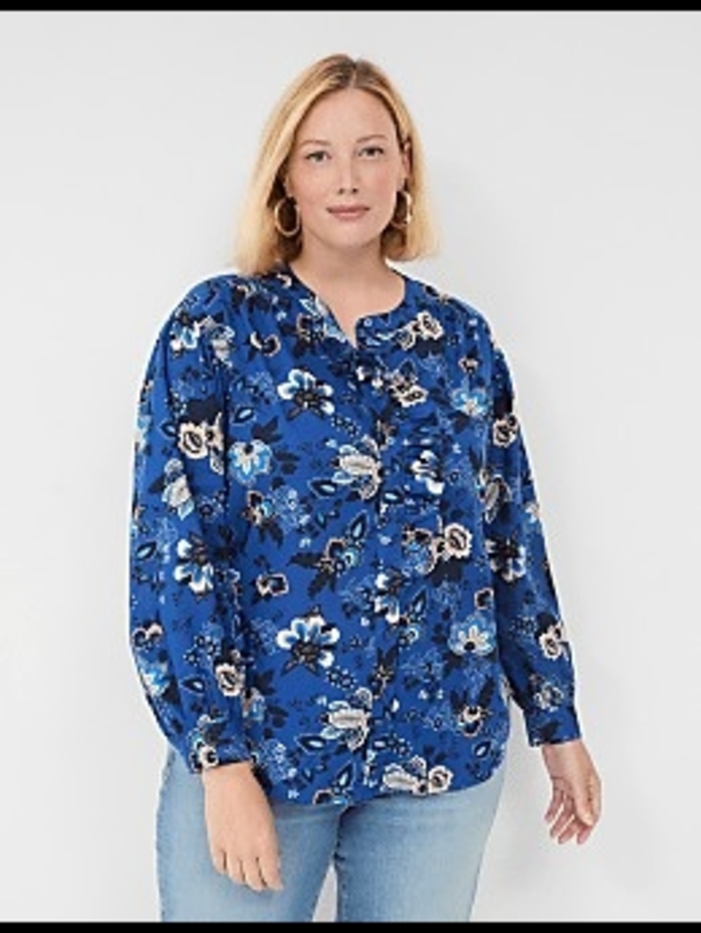 NWT 16 Plus Size Lane Bryant Floral Button-Front Blouse in Royal Blue